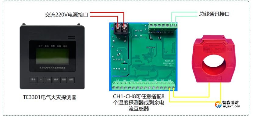 TE3300F电气火灾探测设备接线图 TE3300F电气火灾探测设备接线图