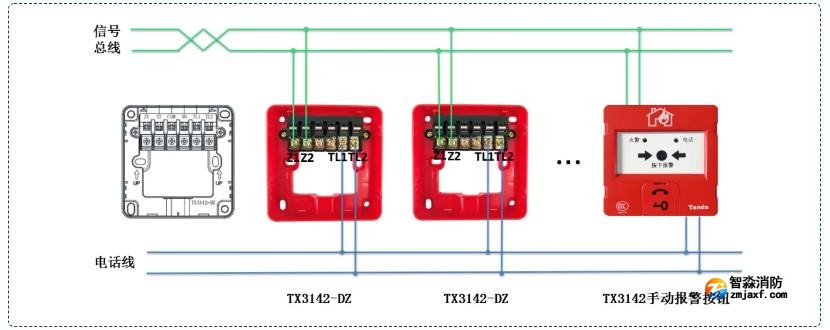 TX3142手动报警按钮接线图 TX3142手动报警按钮接线图