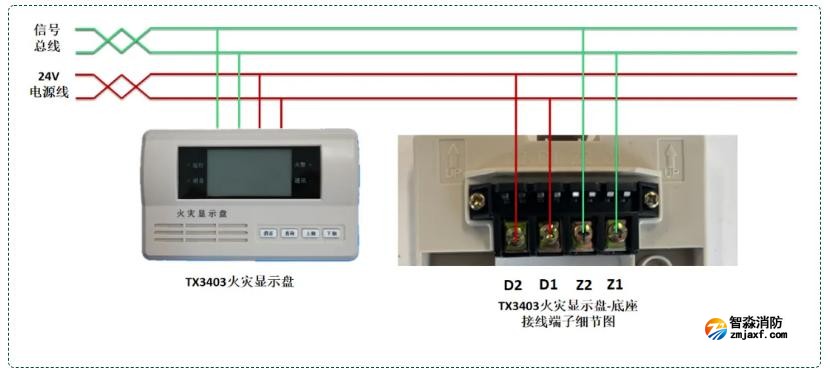 TX3403火灾显示盘(四线制)接线图 TX3403火灾显示盘(四线制)接线图