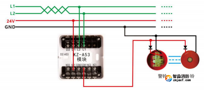 KZ-A53输出模块接线图 KZ-A53输出模块接线图