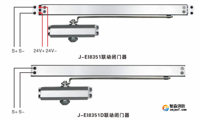 J-EI8351、J-EI8351D一体式联动闭门器接线图 J-EI8351、J-EI8351D一体式联动闭门器接线图